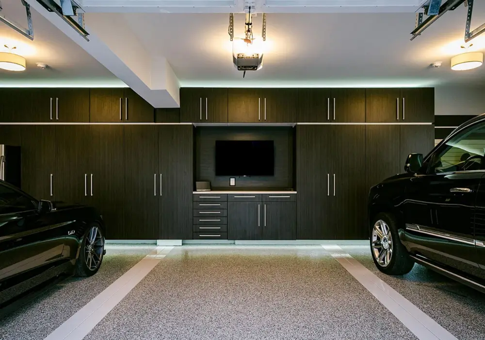 Garage with Custom Storage Solutions