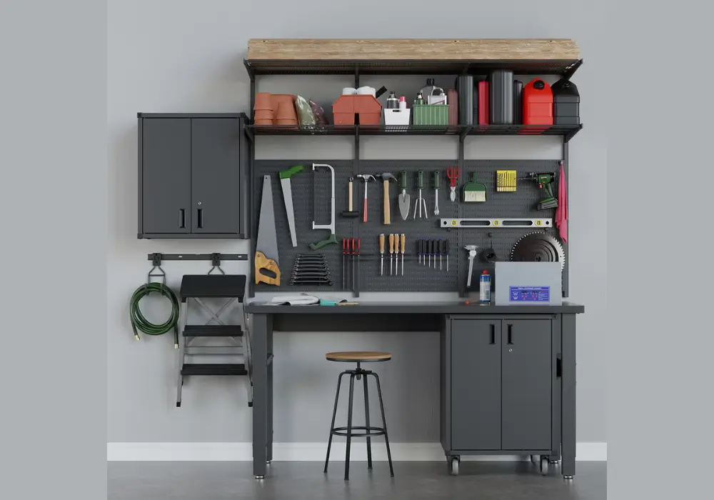 Garage with Workbench and Tools Storage
