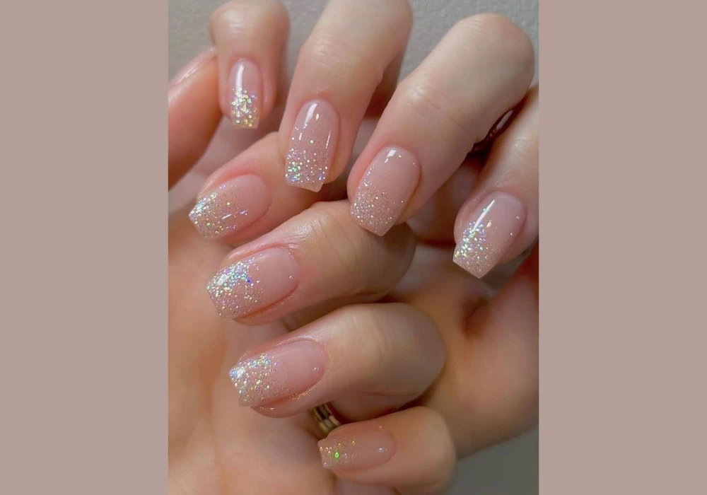 Glitter Tips Coffin Nails for Subtle Shine
