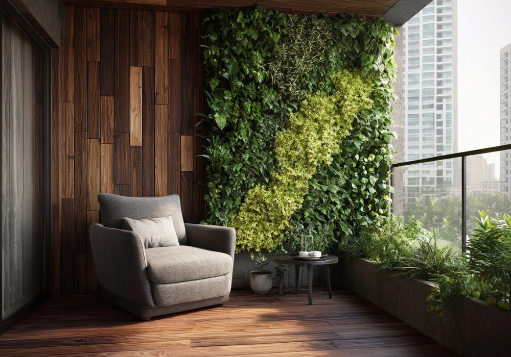 Green Balcony Design with Plants and Vertical Garden