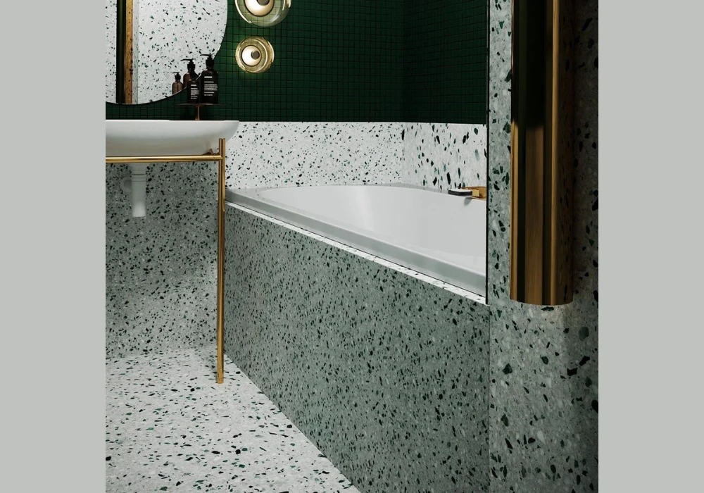 Green Terrazzo Flooring with Blue Walls