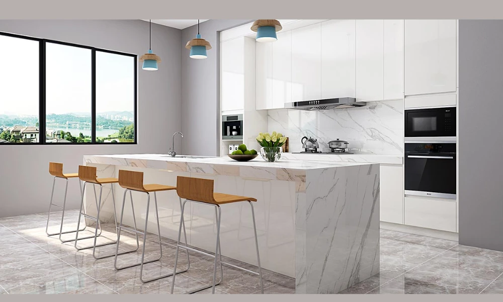 Glass Finish Kitchen Cabinets