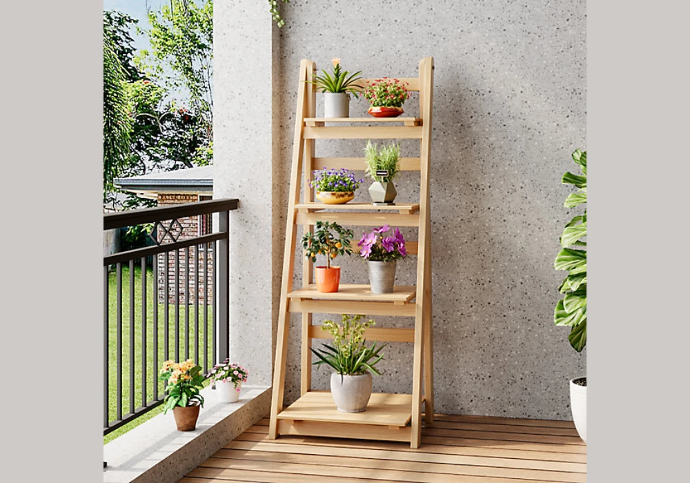 Ladder plant stand balcony planting ideas