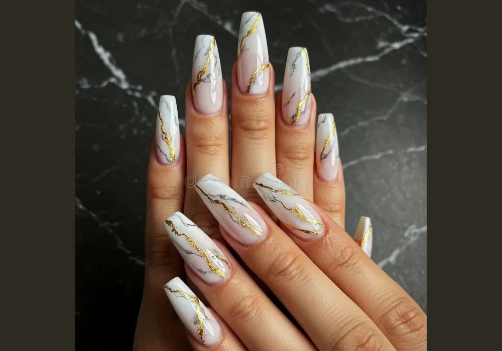 Marble Effect Summer Acrylic Nails
