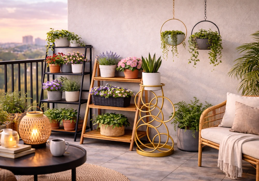Metal Frame Balcony Plant Stand Ideas for Modern Style