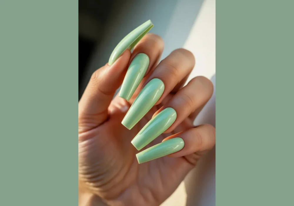 Mint Green Acrylic Coffin Nails for Fresh Summer Mood