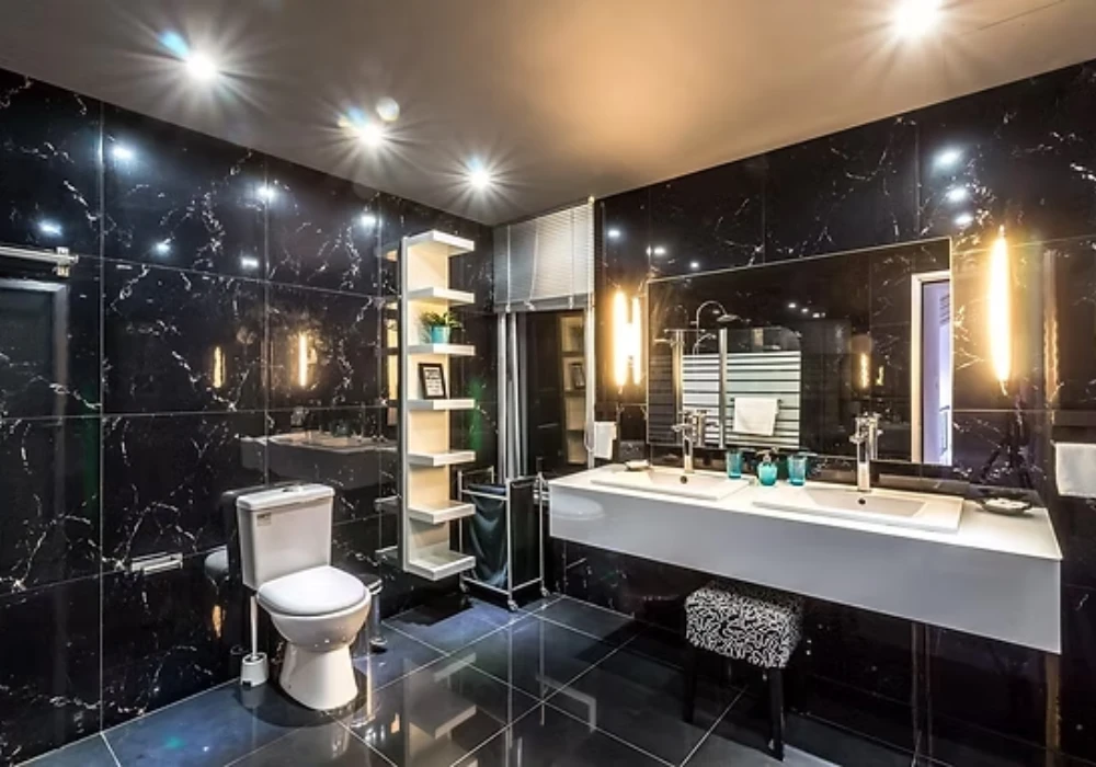 Modern Black Bathroom with LED Strip Lighting