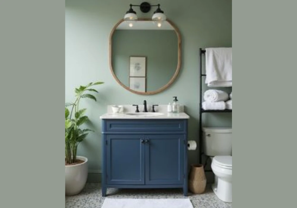 Navy Blue Walls with Sage Green Accents