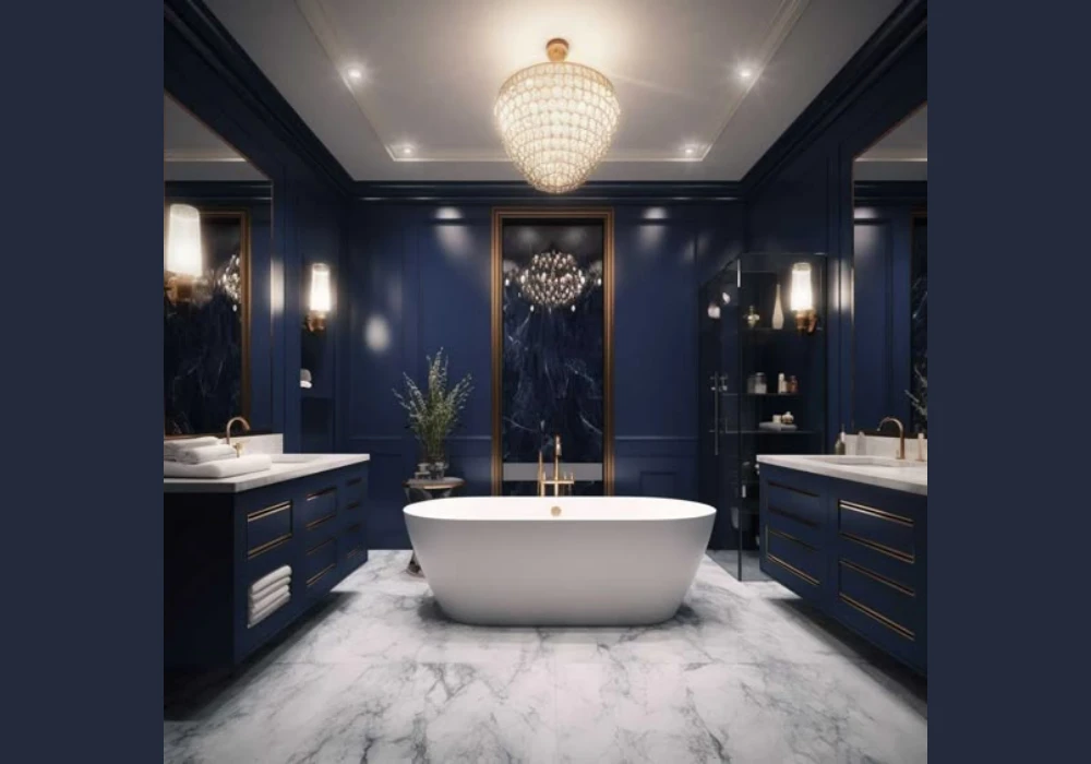 Navy Blue and Gold for a Rich Bathroom Style