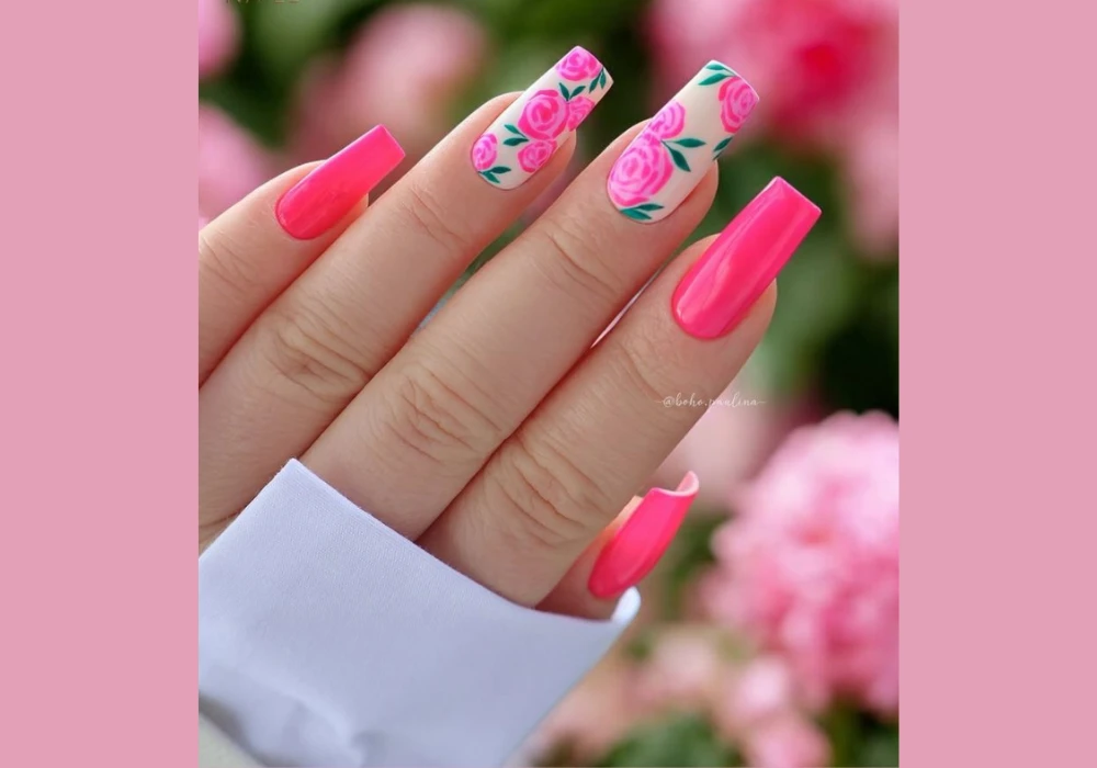 Neon Pink Acrylic Coffin Nails for Summer Energy