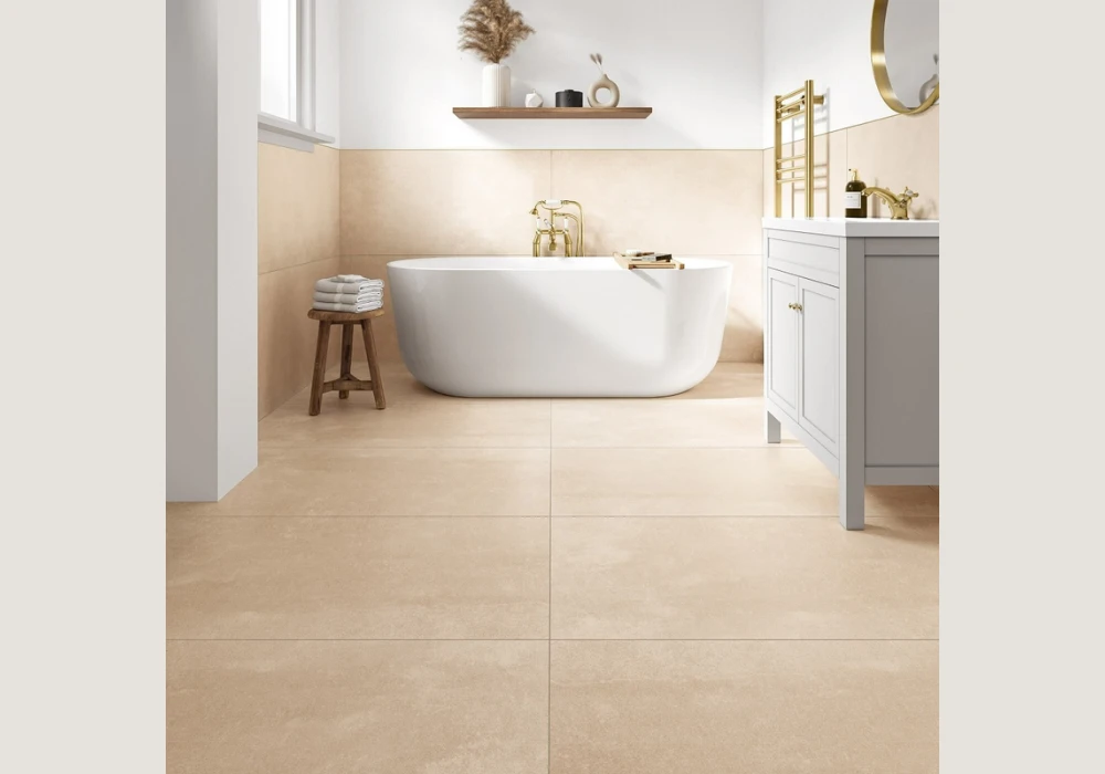 Neutral Tone Tile Design for Minimal Bathroom