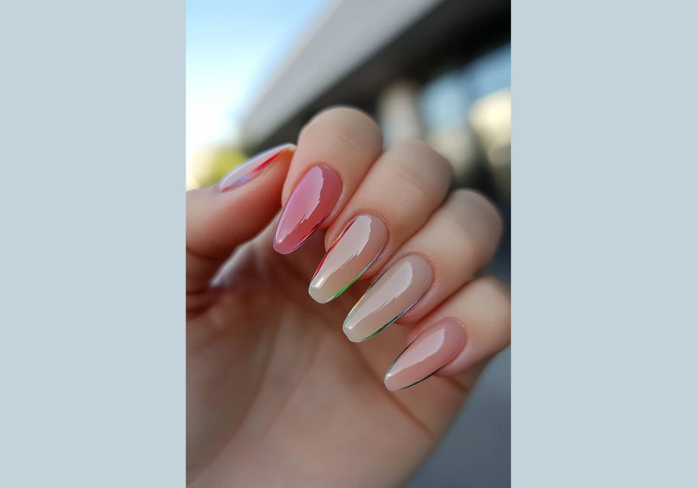 Nude Base with Neon Tips Acrylic Nails