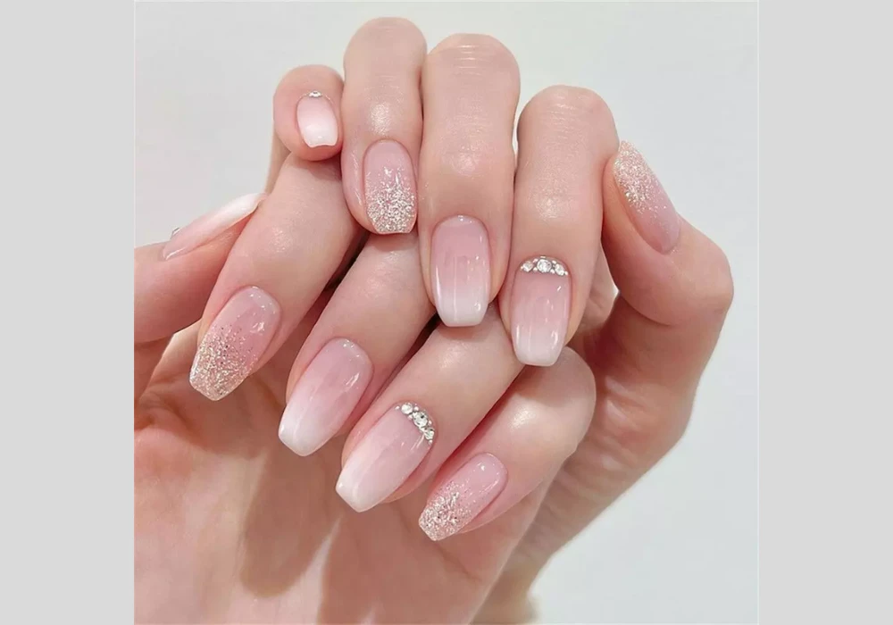 Nude Coffin Nails with Minimal Art Design