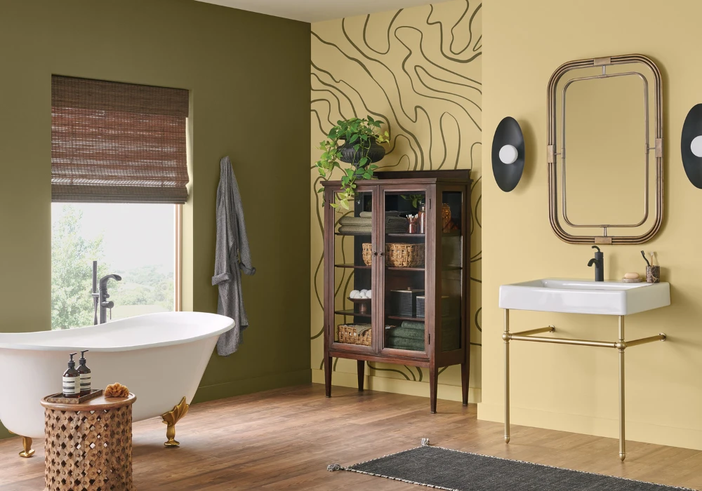 Olive Green Bathroom Wall Color for Natural Depth