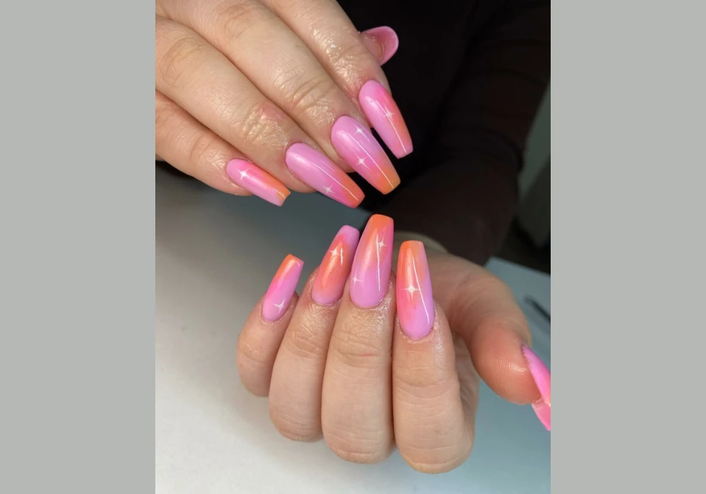 Ombre Pink and Orange Coffin Nails for Sunset Vibes