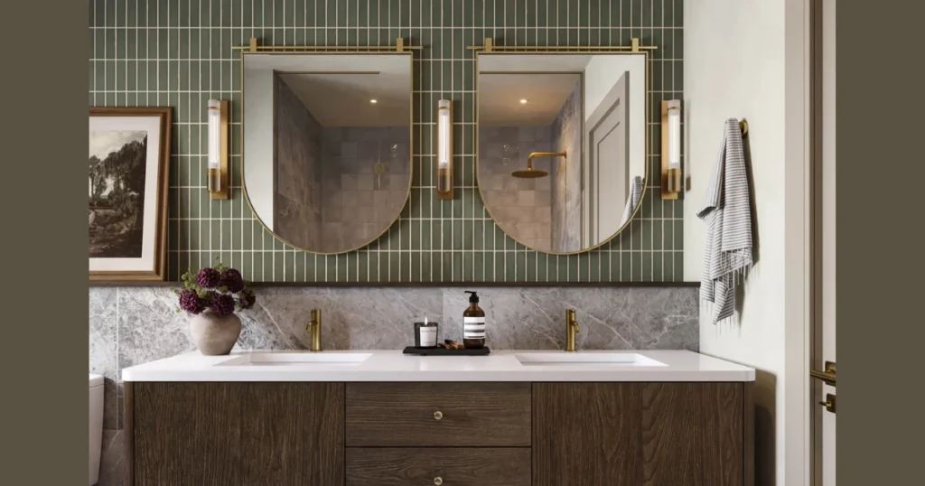 Mirror Accent Wall to Make Bathroom Look Bigger