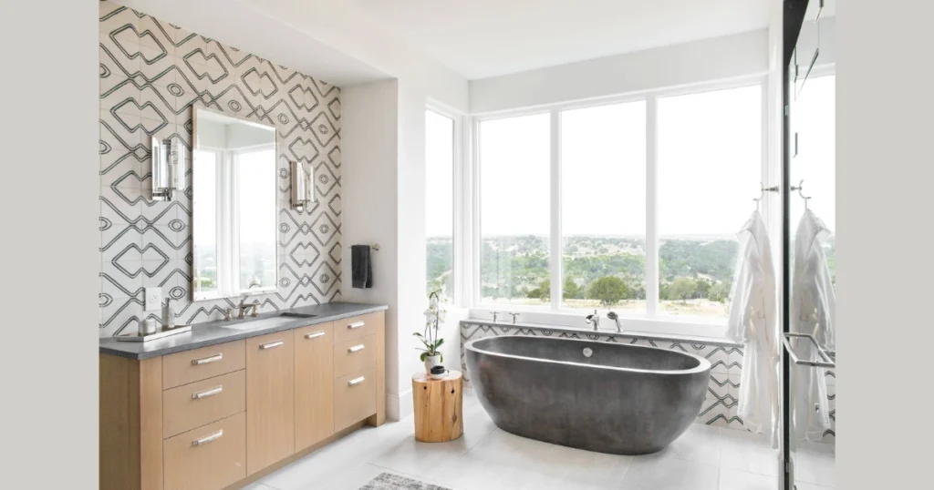 Geometric Pattern Wall for a Modern Bathroom Accent
