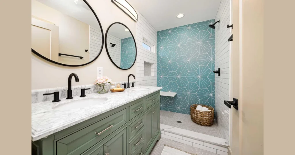 Painted Accent Wall with Bold Bathroom Colors