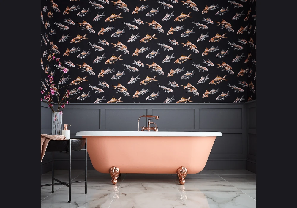 Patterned Wallpaper for Creative Bathroom Walls