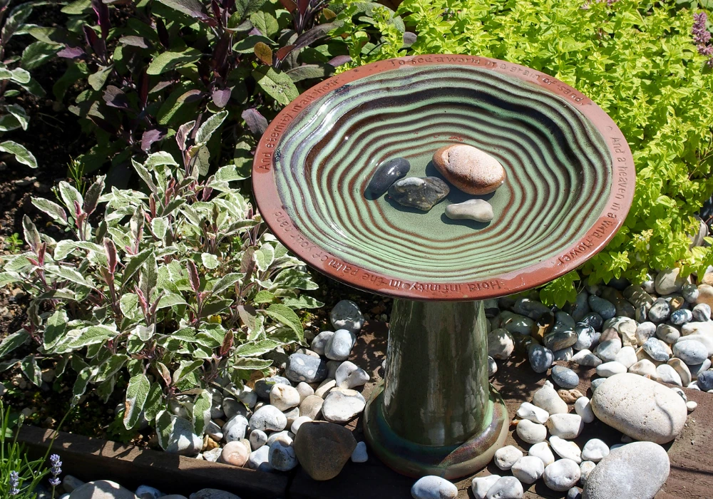 Pebble Filled Bird Bath