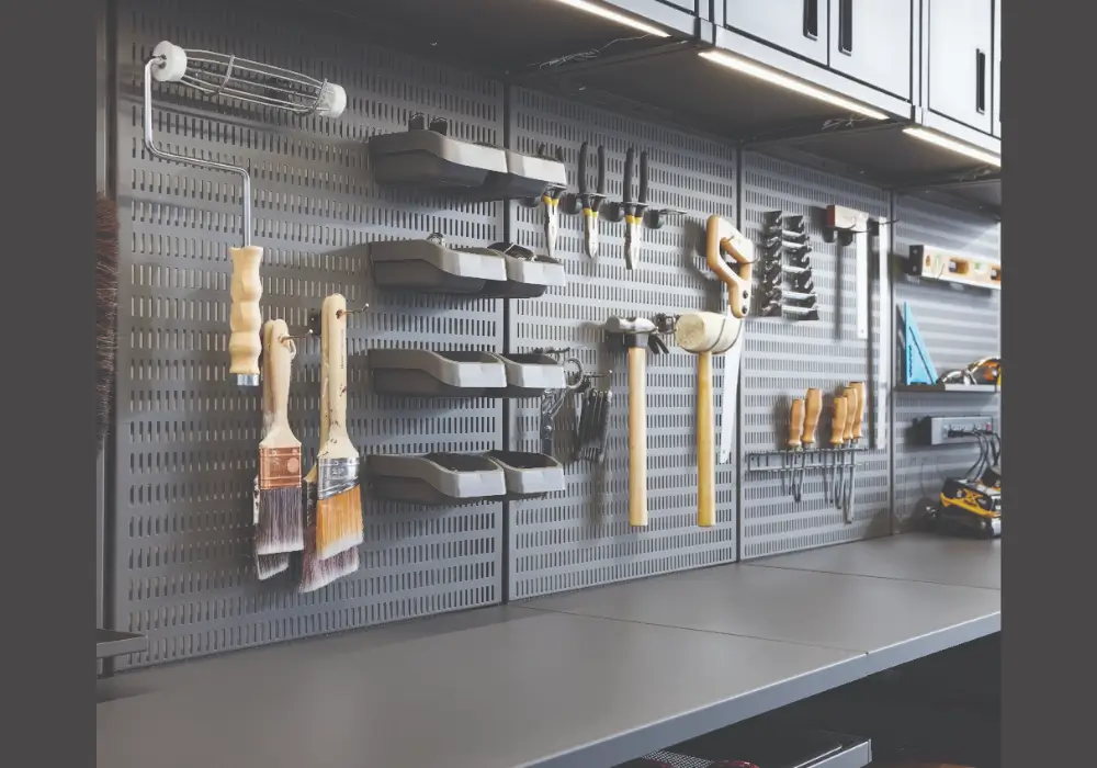 Pegboard with Shelves and Bins