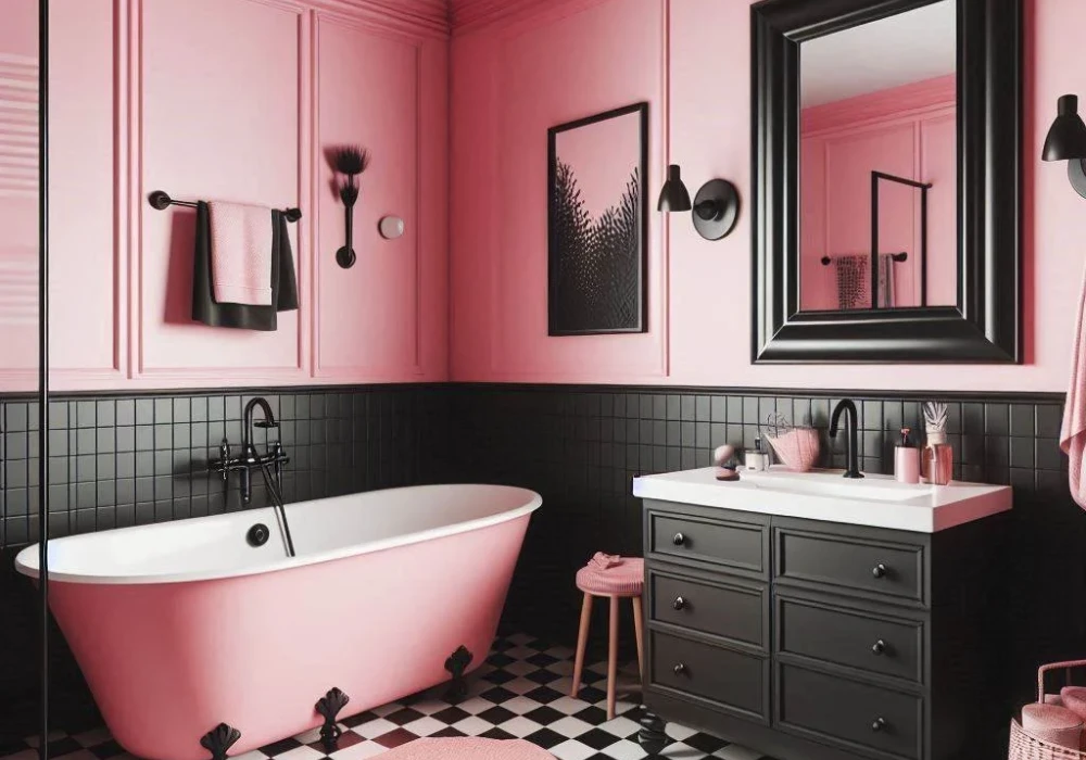 Pink Bathroom Ideas with Black Accents for Contrast