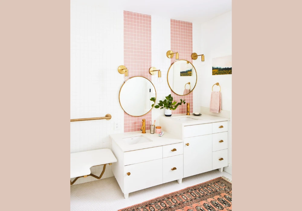 Pink Bathroom Ideas with Gold Fixtures for a Warm Look