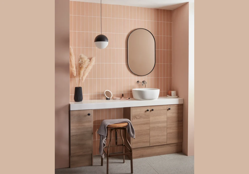 Pink Bathroom Ideas with Wooden Elements for a Natural feel