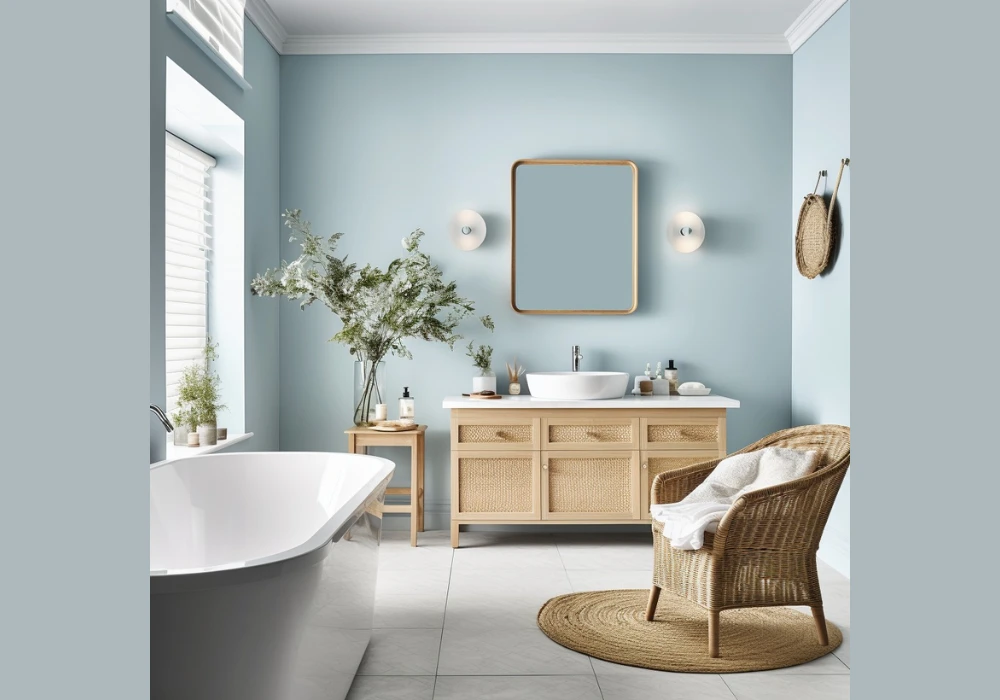 Powder Blue Walls with Olive Green Accessories