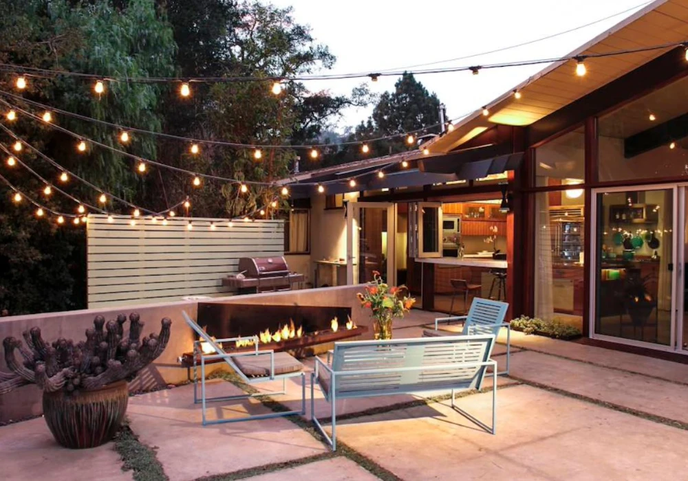 Relaxing Balcony Patio with String Lights Ambience