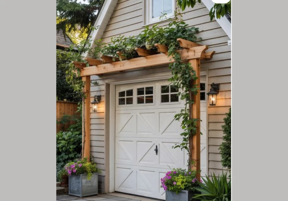Rustic Farmhouse Trellis Over Garage Door Ideas for Traditional Homes