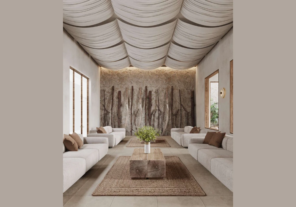 Rustic Summer Ceiling Decor with Light Fabrics