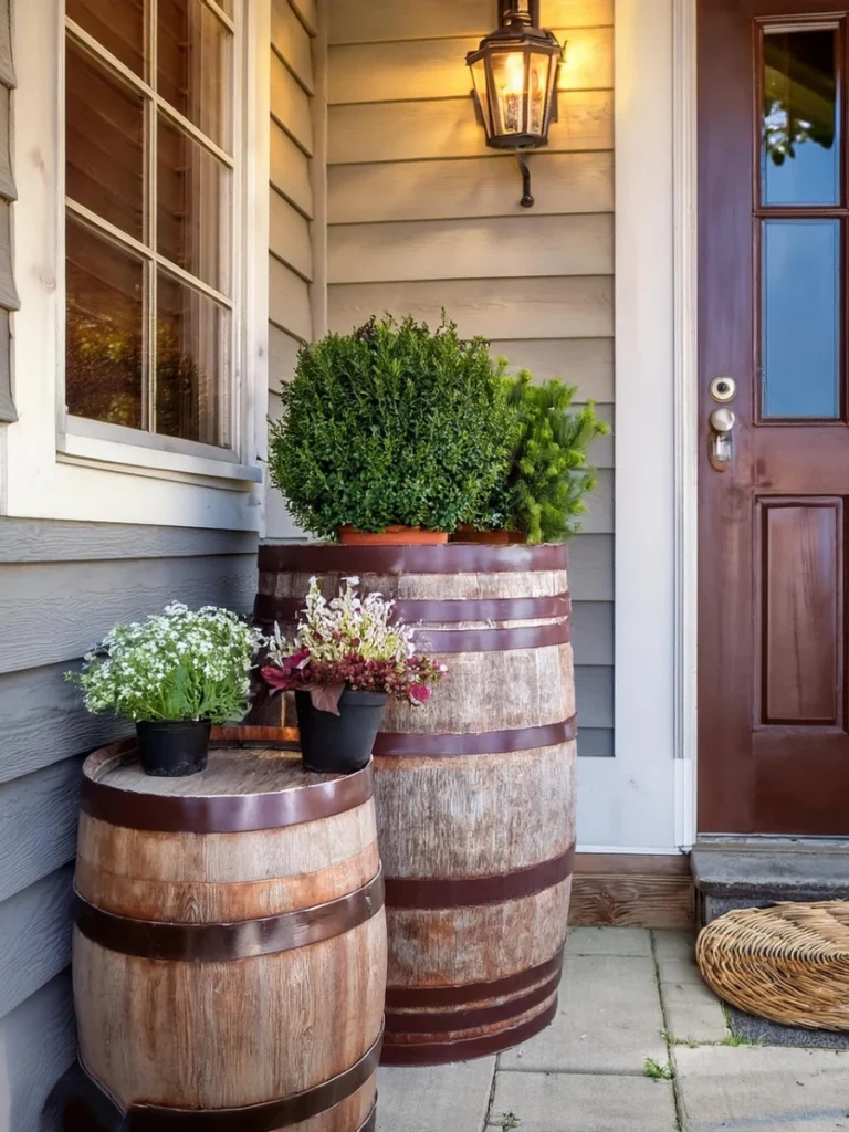 Rustic Wooden Barrel Planters