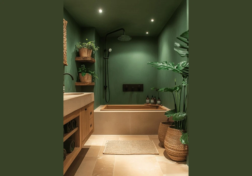 Sage Green Bathroom with Plants for a Natural Feel
