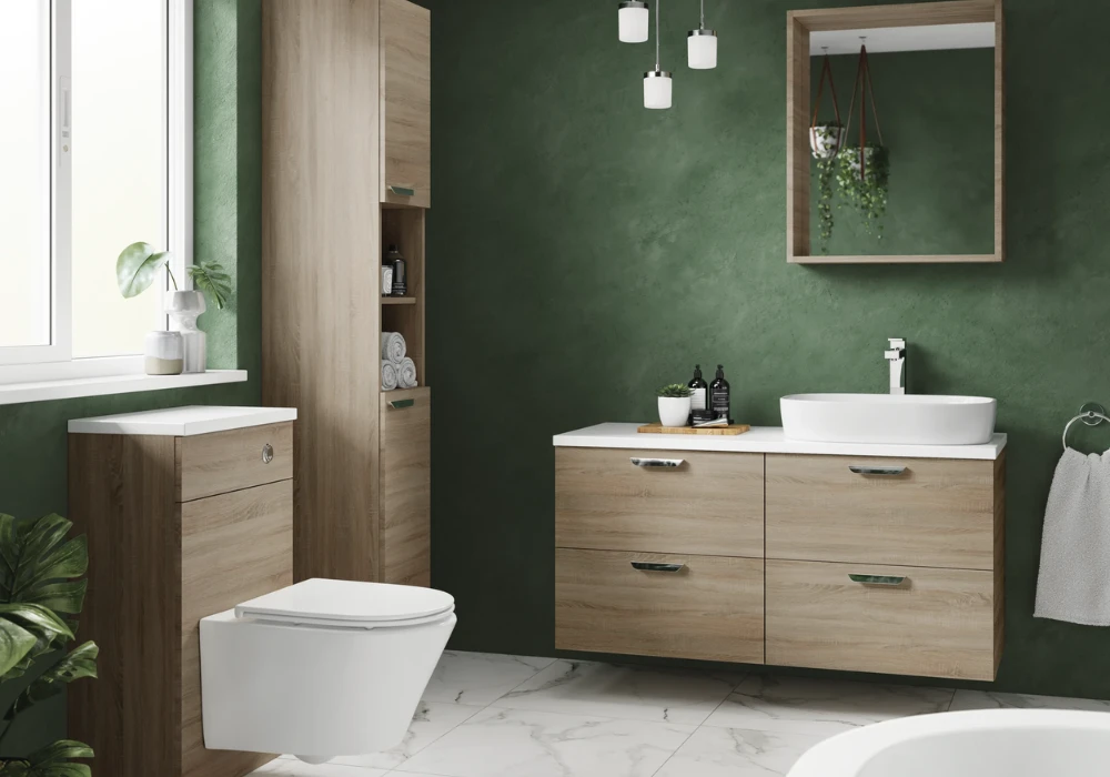 Sage Green Bathroom with Wooden Elements