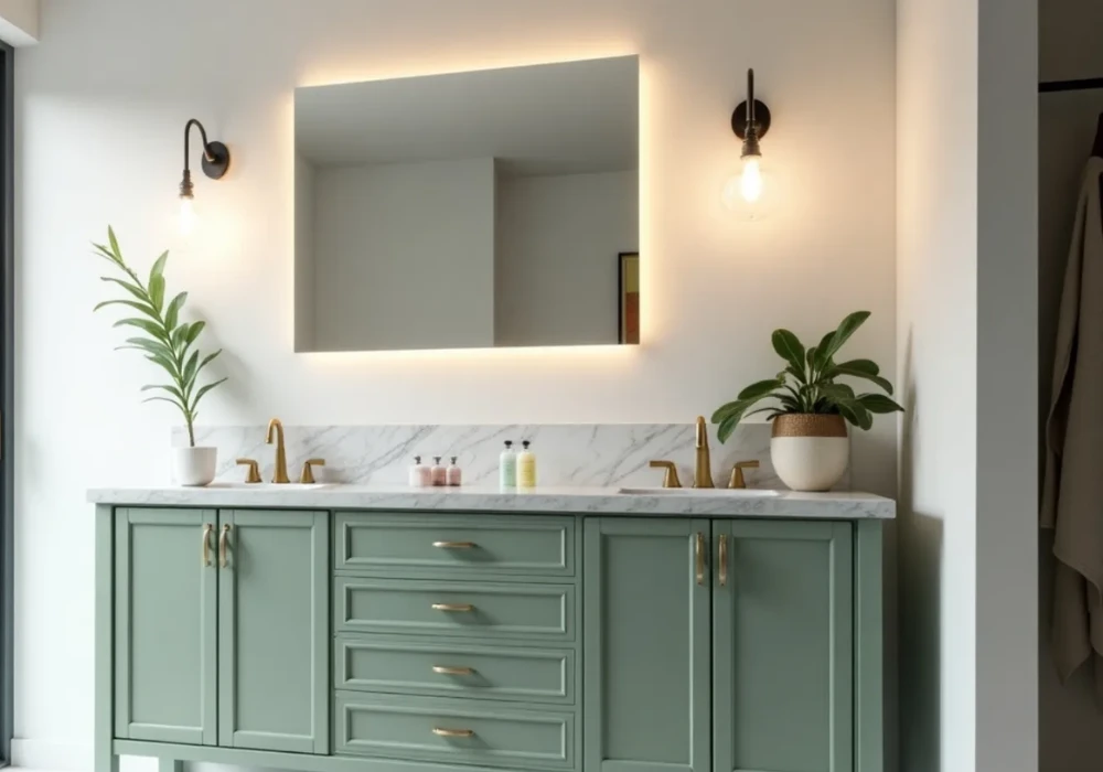 Sage Green Vanity Cabinets for a Stylish Focal Point