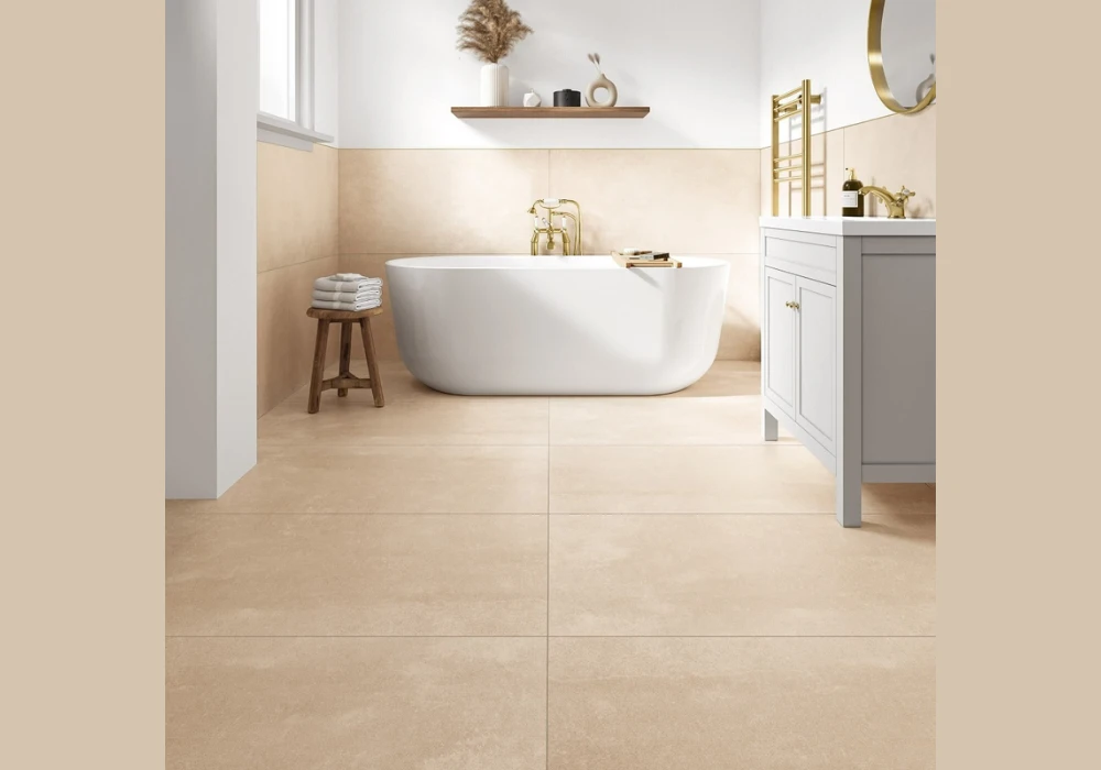 Sandy Beige Floor Tiles with Light Grey Walls