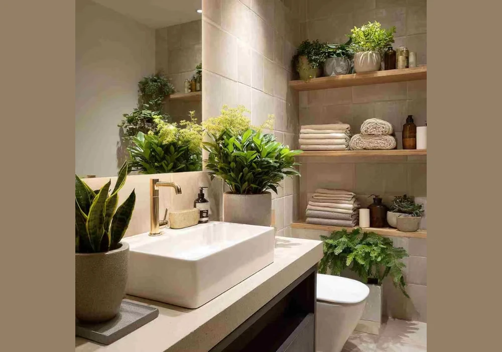 Small Fern on a Bathroom Shelf