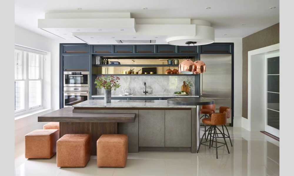 Double-Level Kitchen Bar for Prep and Dining Zones