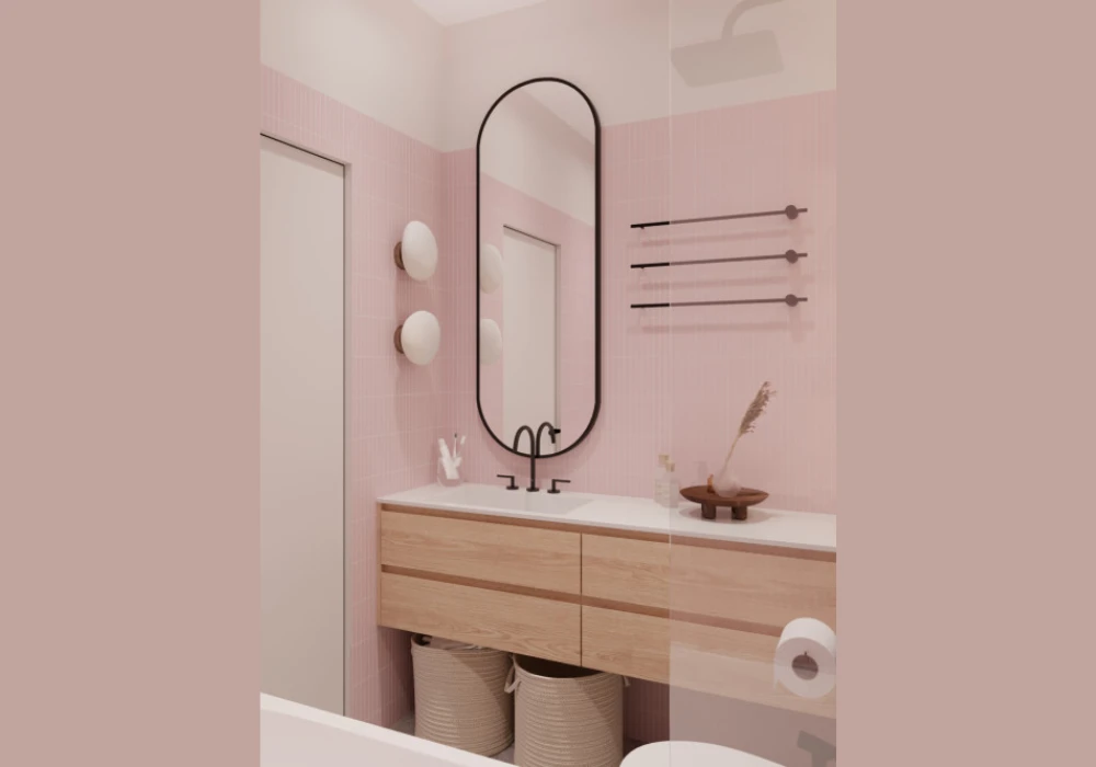 Soft Blush Pink Walls with Wooden Elements