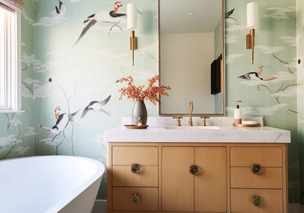 Soft Pastel Wallpaper for Calm Bathroom Feel