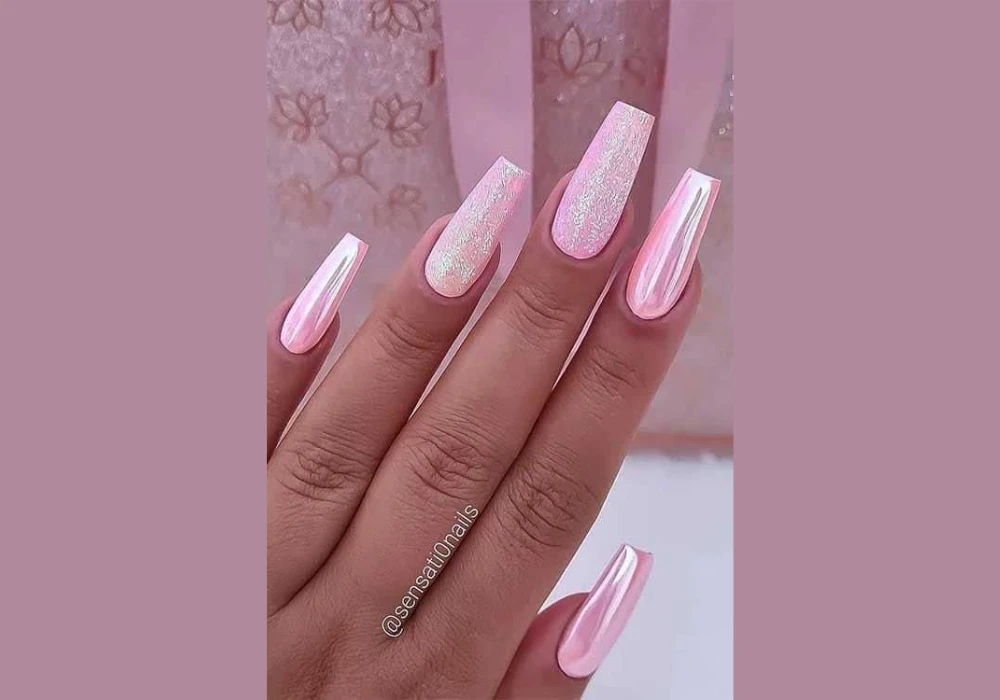 Soft Pink Chrome Long Nails