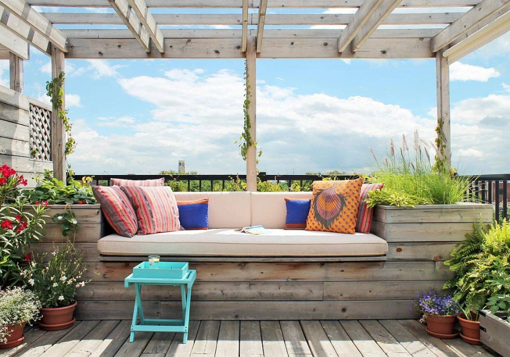 built-in wooden bench seating