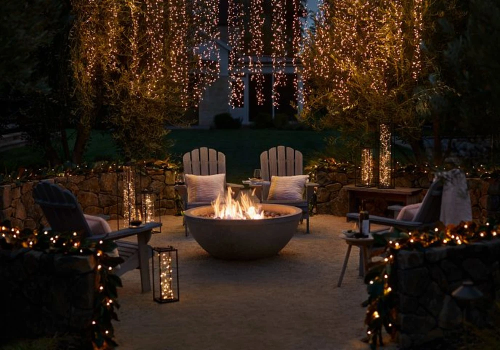 String Lights and Lantern Setup for Evening Mood