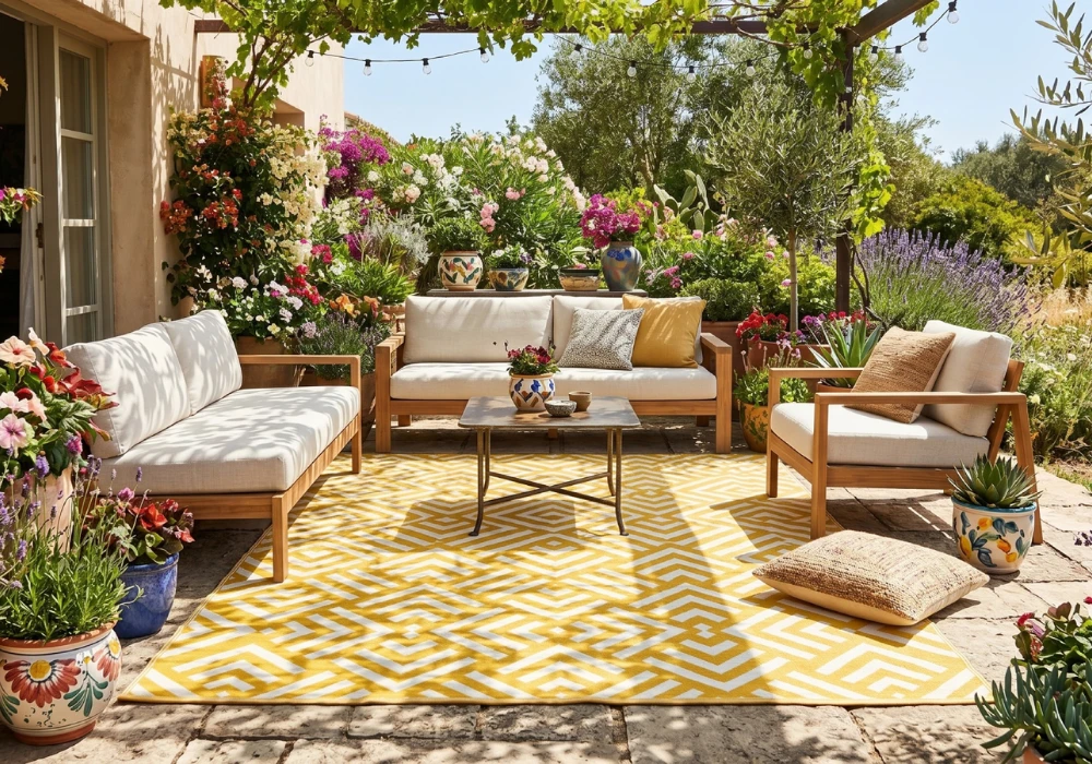 Summer Porch Ideas Using Cozy Outdoor Rugs for Ground Styling