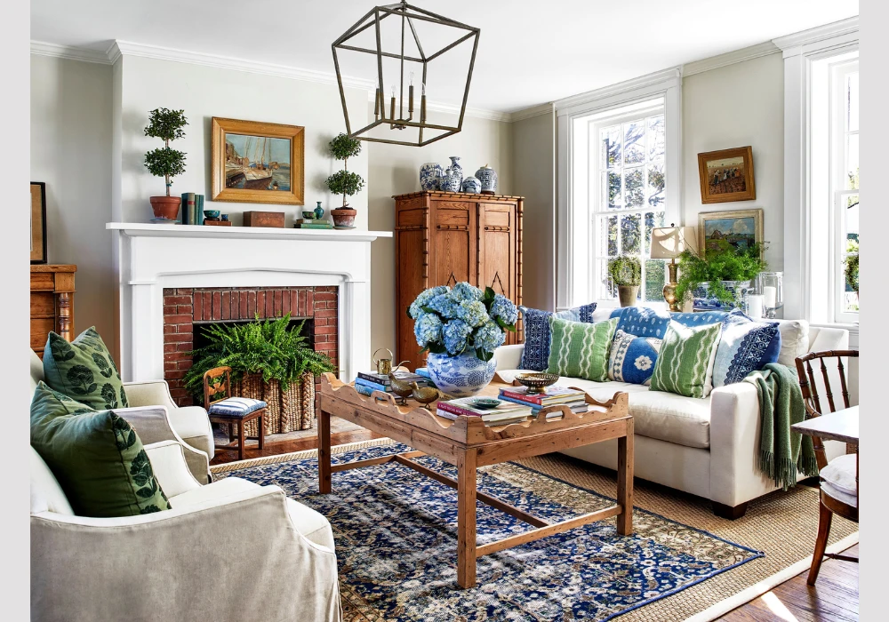 Summer mantel decor ideas with a layered styling approach