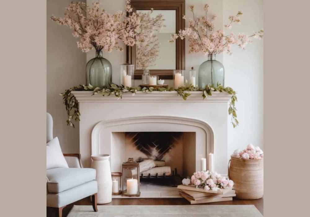 Summer mantel decor ideas with candles and soft lighting