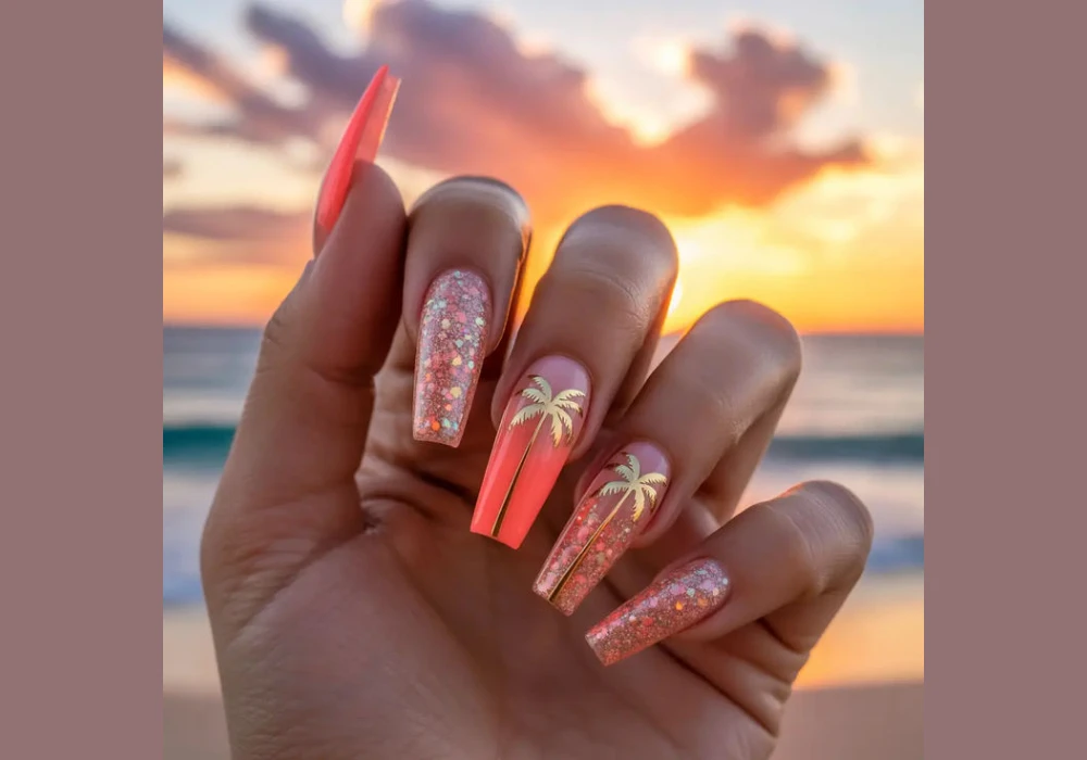 Sunset Gradient Summer Acrylic Nail Ideas