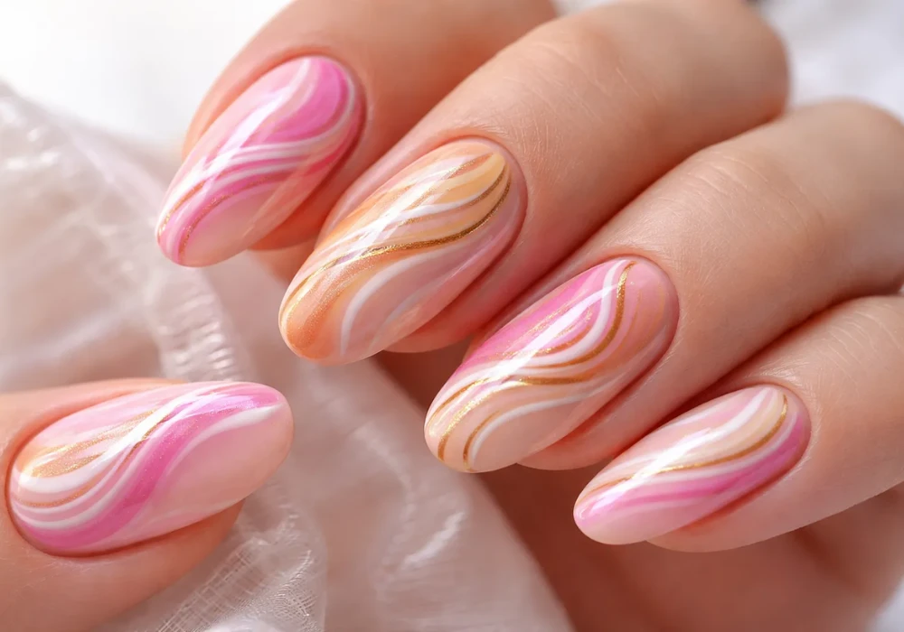 Swirl Pattern Summer Nail Design Ideas for Artistic Style