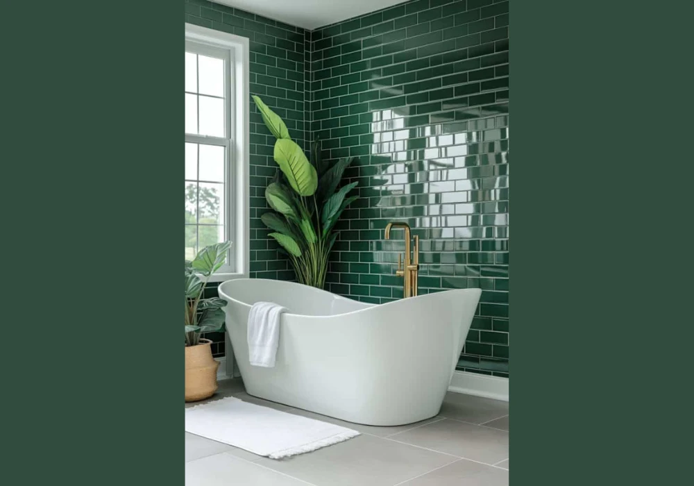 Teal Subway Tiles with White Grout